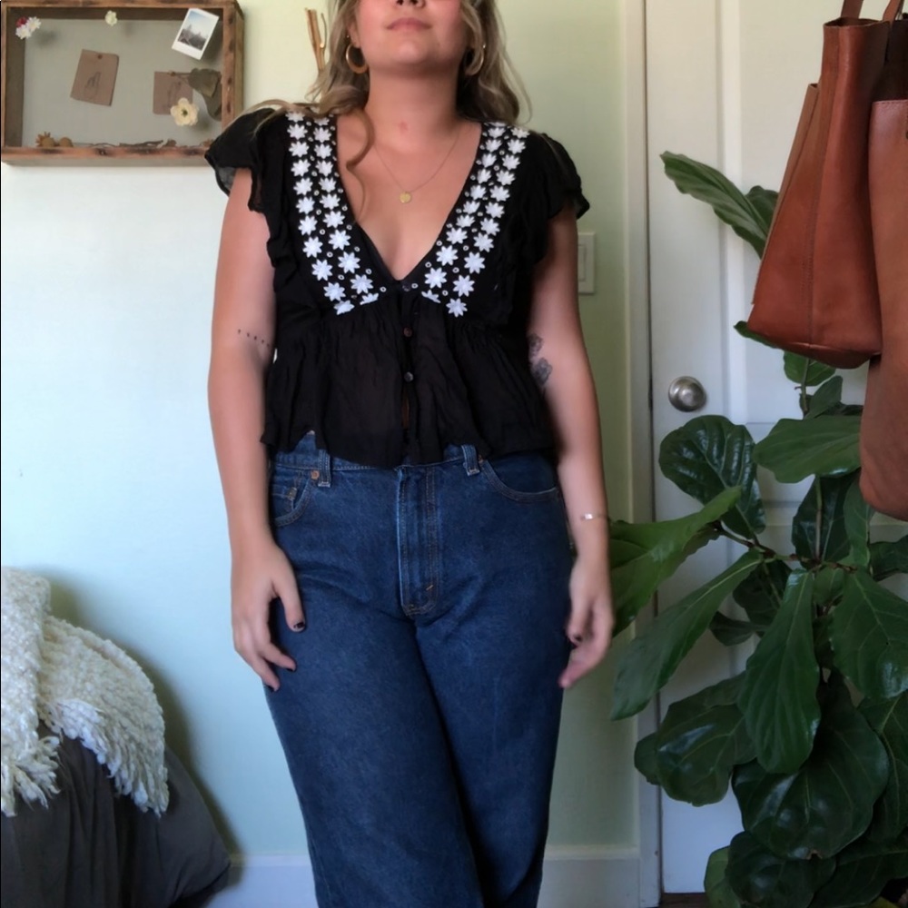 Forever 21 Embroidered Sheer Blouse